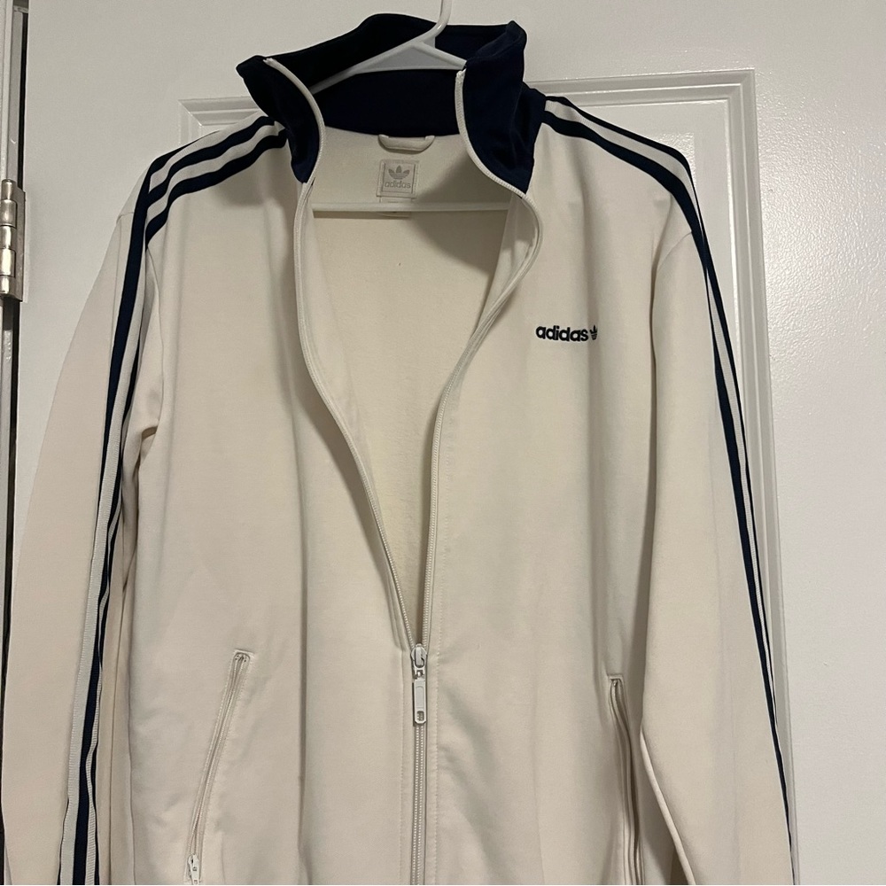 adidas white navy zipup jacket